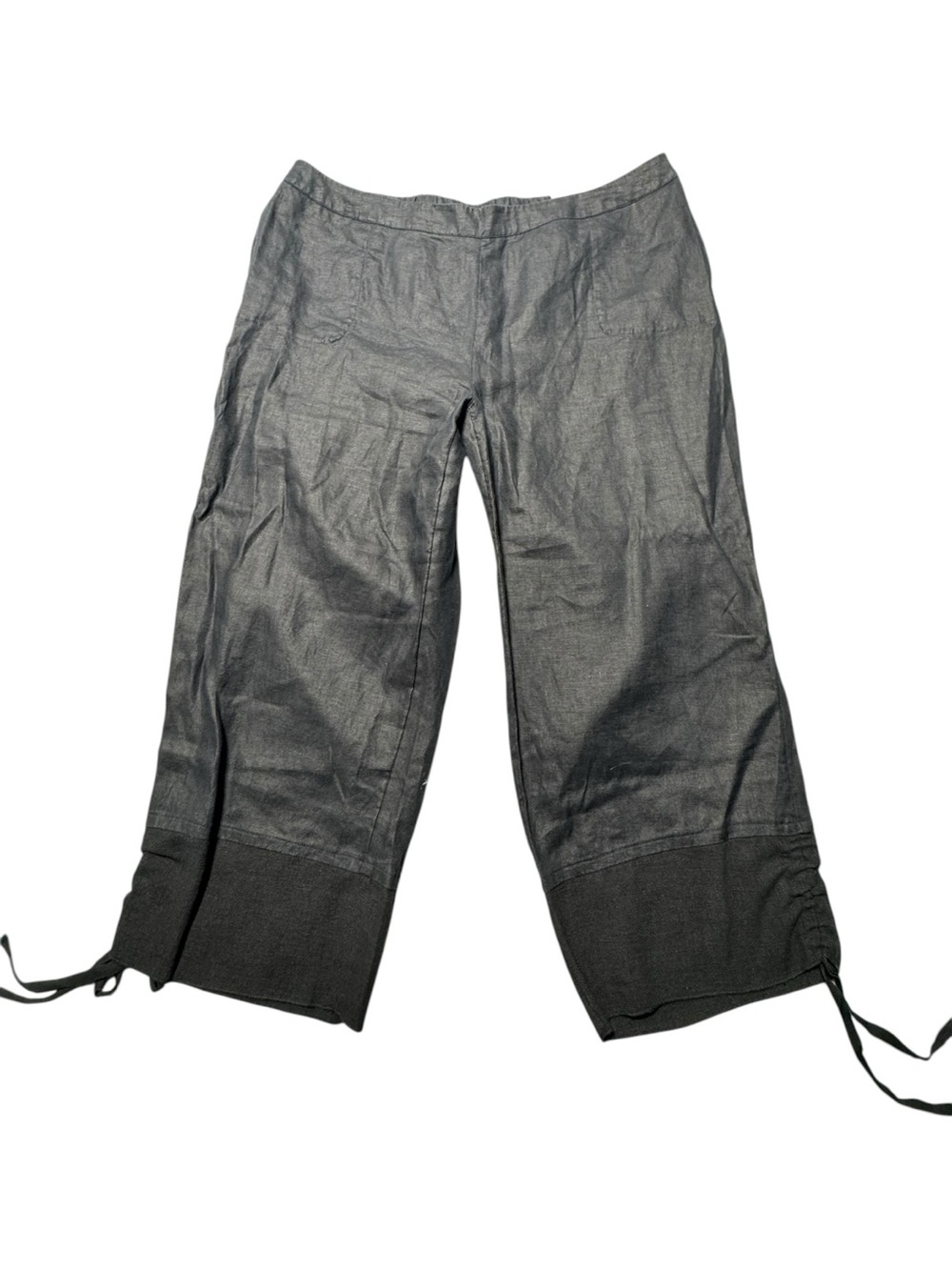 NWT Soft Surroundings Women’s 1X Linen Black Cropped Wide-Leg Pants Drawstring